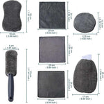 9Pcs Car Wash Kit Microfiber Towel Sponge Wax Applicator Wheel Brush Scratch Free Cleaning Set