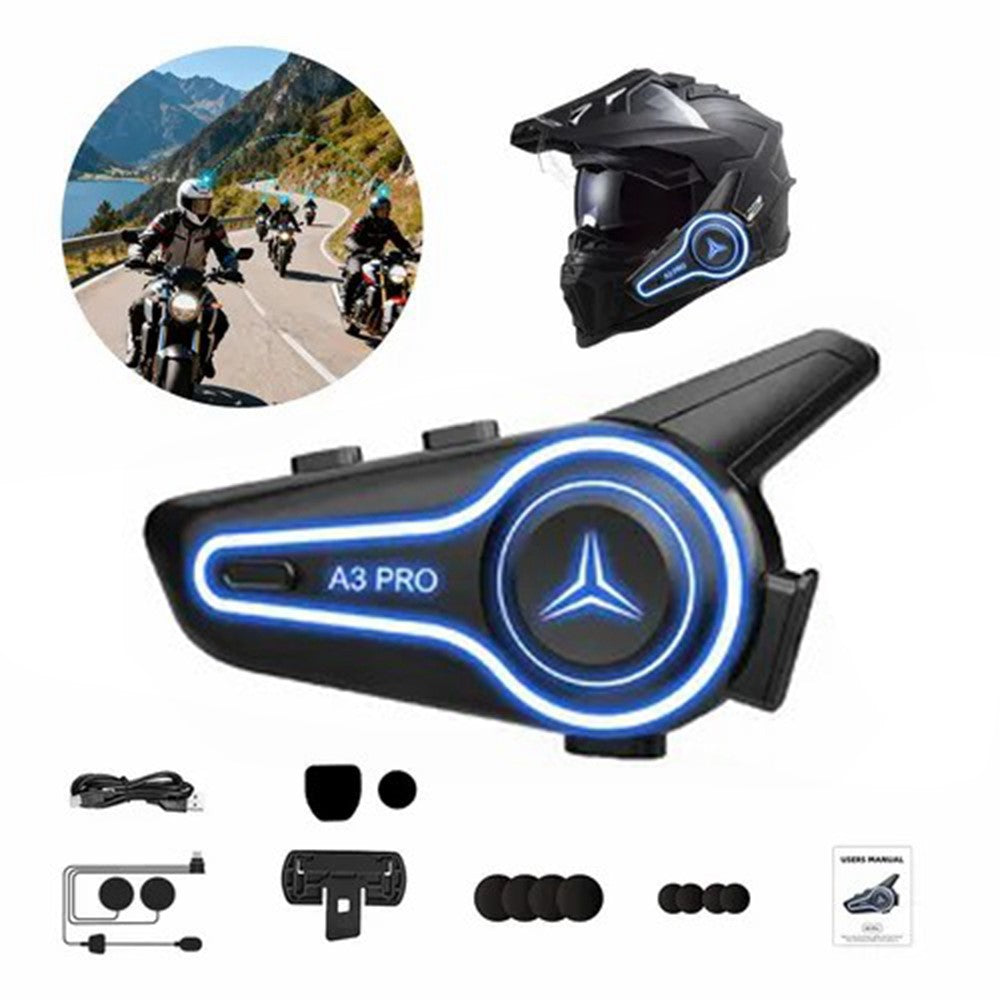 A3 PRO Motorcycle Helmet Bluetooth-compatible Intercom Headset with Hard Mic 1000m Range IP67 Waterproof Interphone