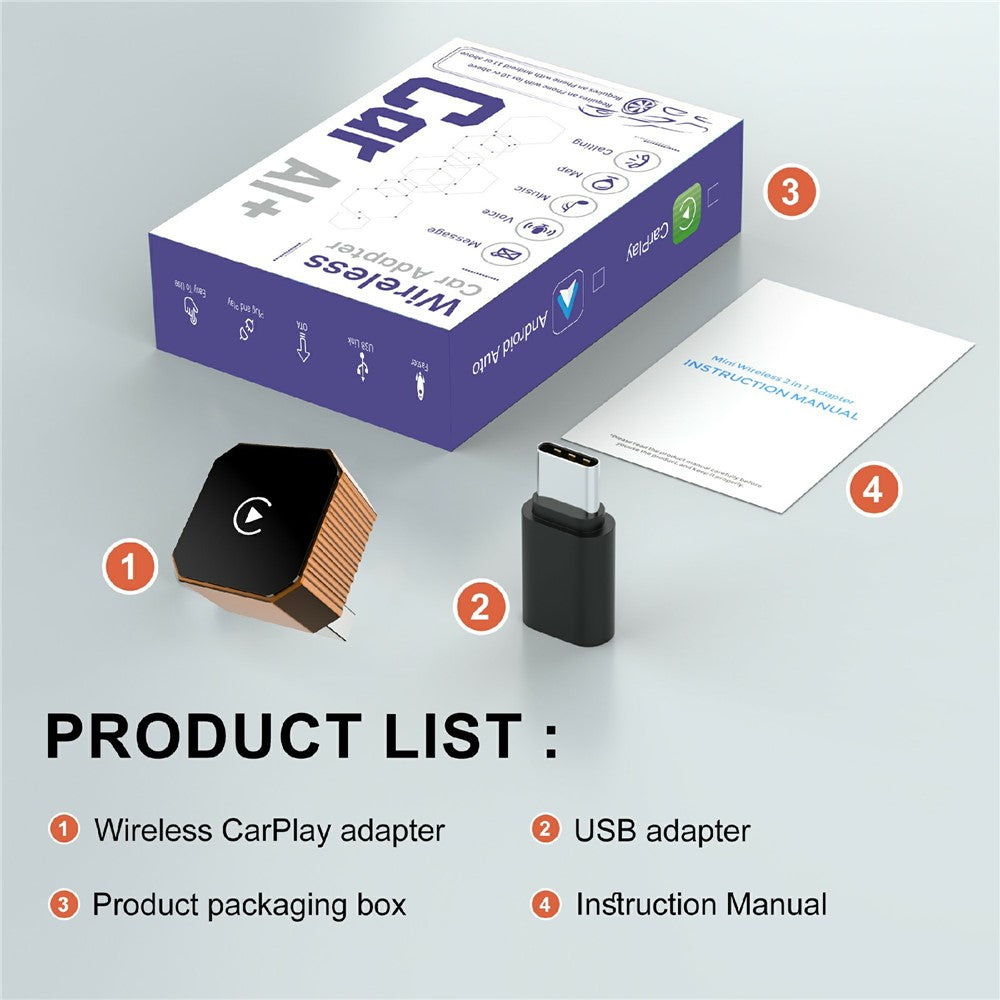 CP031-3 2 in 1 Wireless CarPlay Android Auto Adapter Plug and Play USB Dongle AI Box for Car
