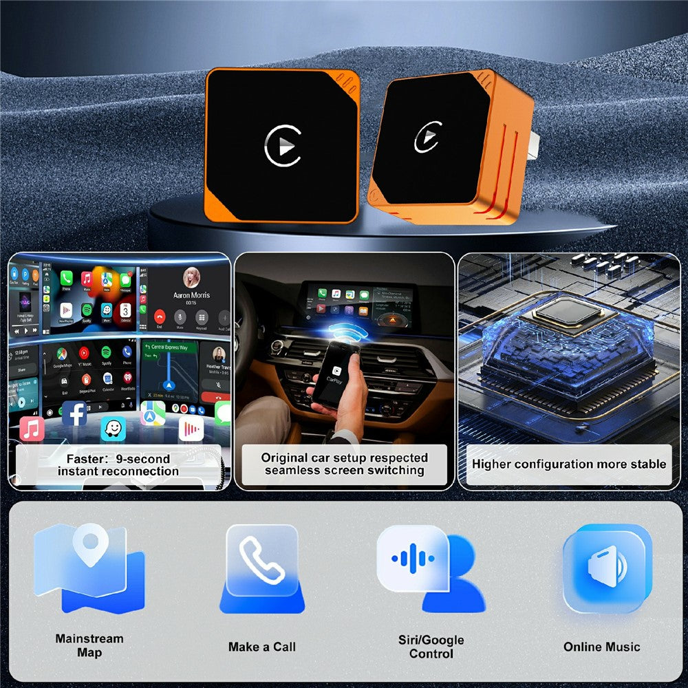 CP031-2 2-i-1 Trådløs Biladapter CarPlay Android Auto Plug and Play USB-dongle til iPhone Android