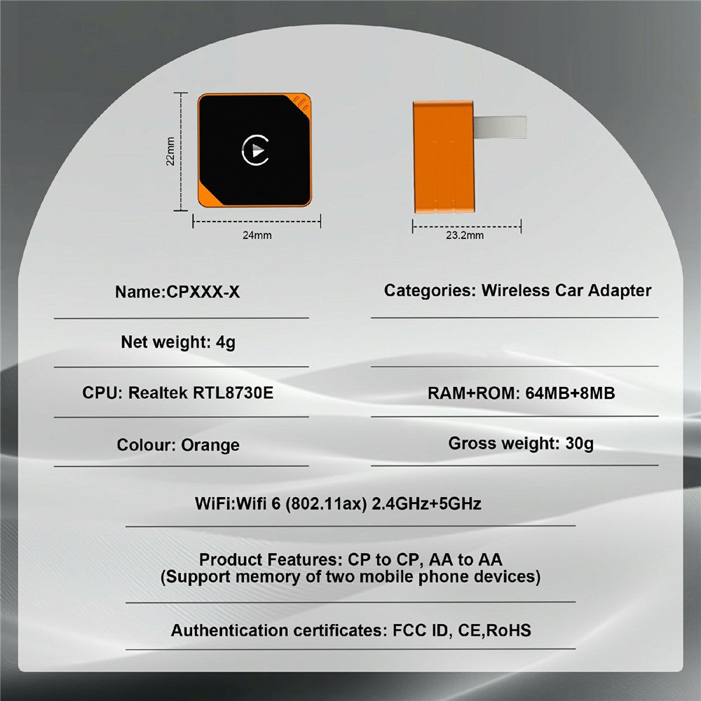 CP031-2 2-i-1 Trådløs Biladapter CarPlay Android Auto Plug and Play USB-dongle til iPhone Android