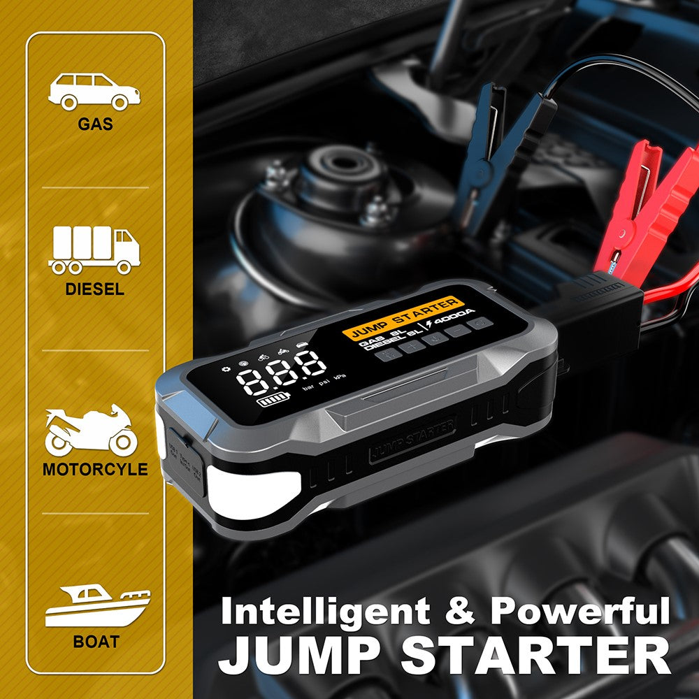 CY97 8000mAh Car Jump Starter with Air Compressor 150PSI Tire Inflator with LED Emergency Light