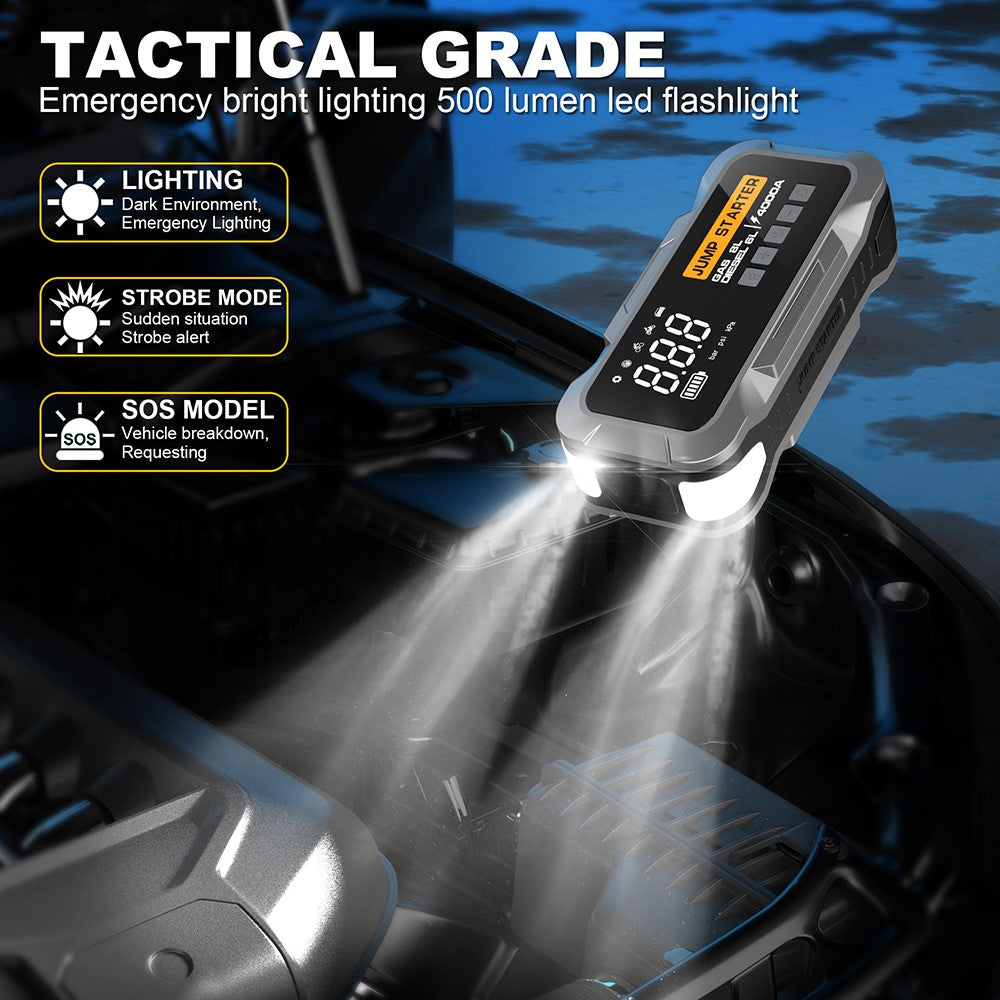 CY97 8000mAh Car Jump Starter with Air Compressor 150PSI Tire Inflator with LED Emergency Light