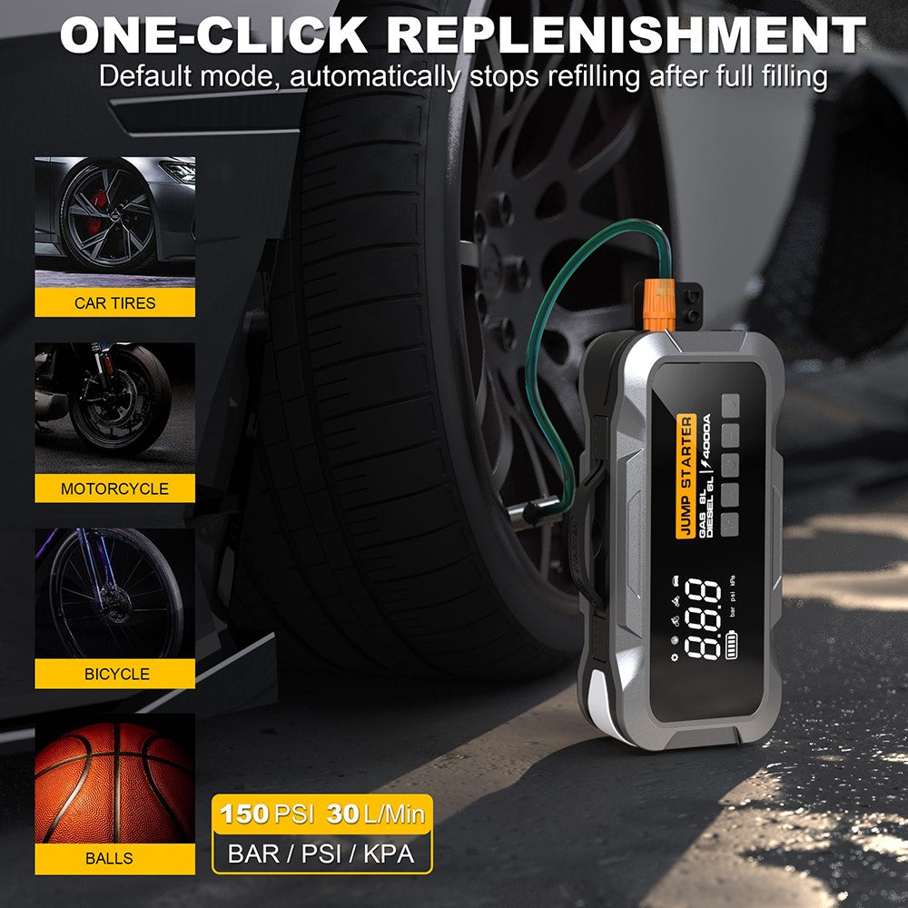 CY97 10000mAh Car Jump Starter with Air Compressor 150PSI Tire Inflator with LED Emergency Light