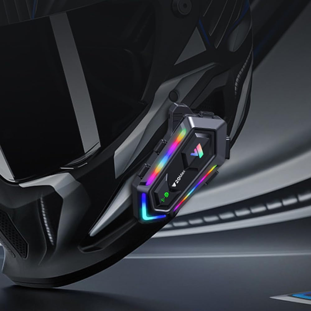 Y20MAX IPX6 Vandtæt RGB-belysning Motorcykelhjelm Bluetooth-kompatibel Intercom Headset med Hård Mikrofon