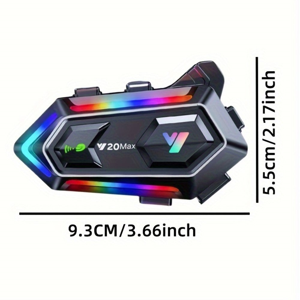 Y20MAX IPX6 Vandtæt RGB-belysning Motorcykelhjelm Bluetooth-kompatibel Intercom Headset med Hård Mikrofon