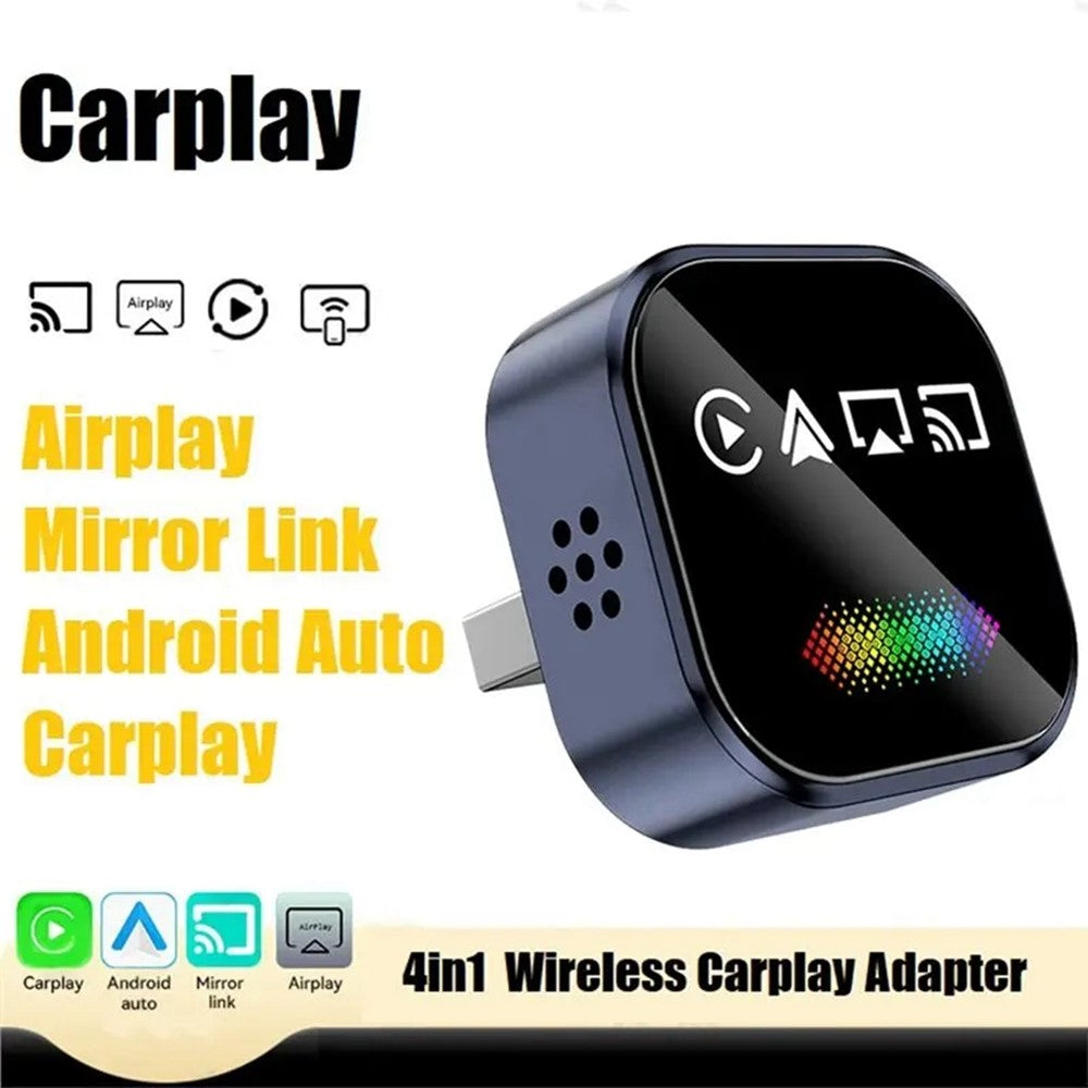Q1A 4-i-1 Kablet til Trådløs CarPlay Android Auto Adapter USB Dongle Understøtter AirPlay og Mirror Link, med Åndedrætslys