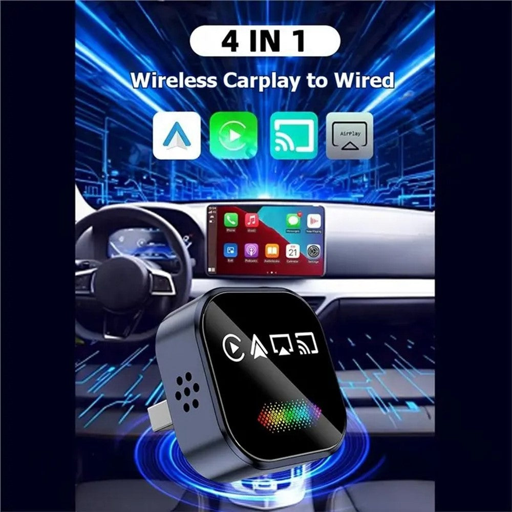 Q1A 4-i-1 Kablet til Trådløs CarPlay Android Auto Adapter USB Dongle Understøtter AirPlay og Mirror Link, med Åndedrætslys