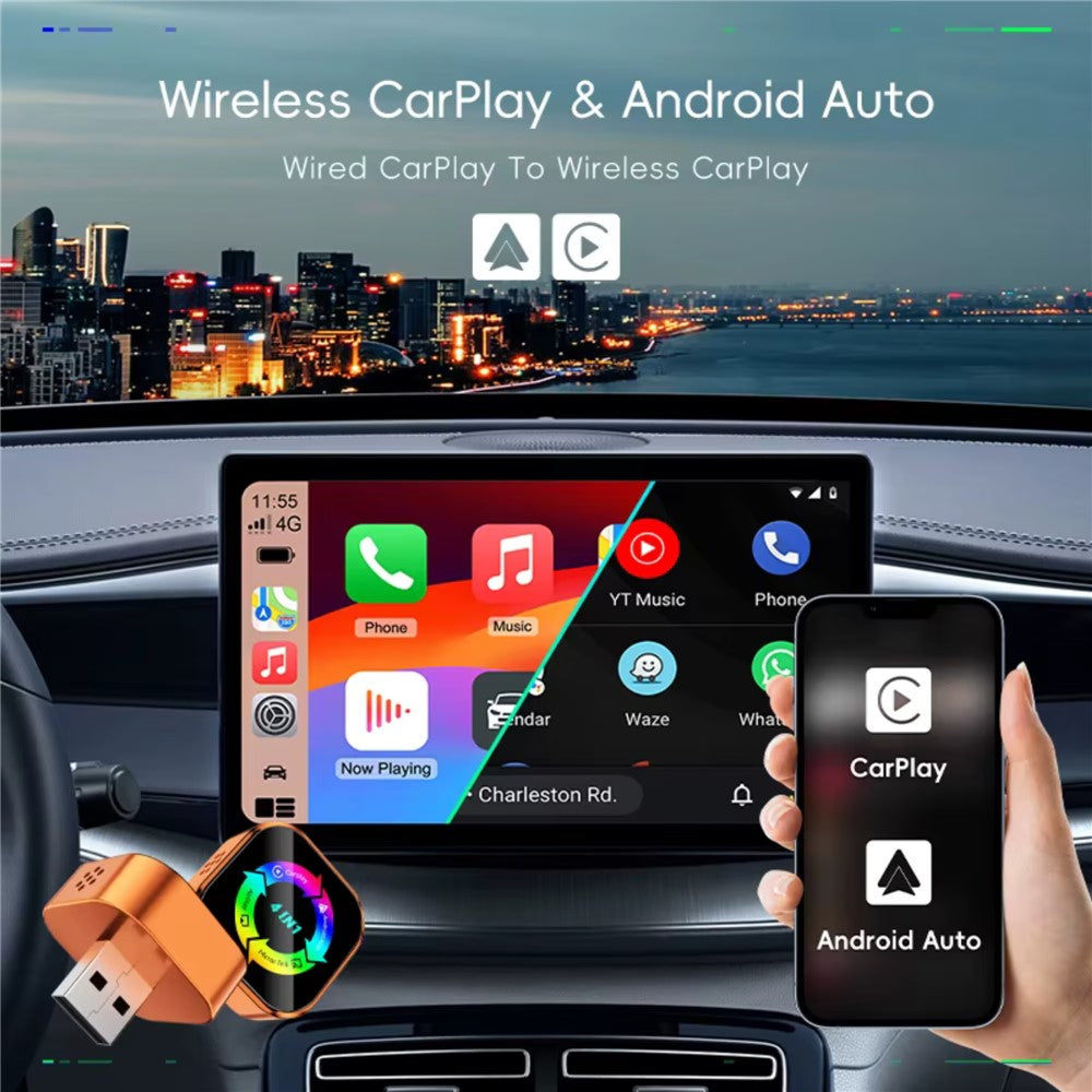 Q1A 4 in 1 CarPlay Android Auto AirPlay Mirror Link Adapter Bluetooth-compatible / WiFi Wireless AI Box USB Dongle