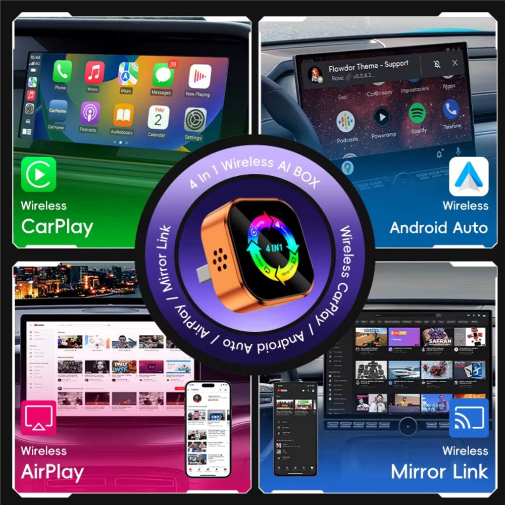 Q1A 4 in 1 CarPlay Android Auto AirPlay Mirror Link Adapter Bluetooth-compatible / WiFi Wireless AI Box USB Dongle