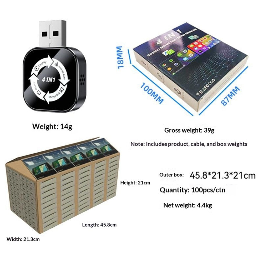 Q1AS 4-i-1 Trådløs CarPlay Android Auto AirPlay MirrorLink Adapter Bluetooth-kompatibel / WiFi USB-dongle