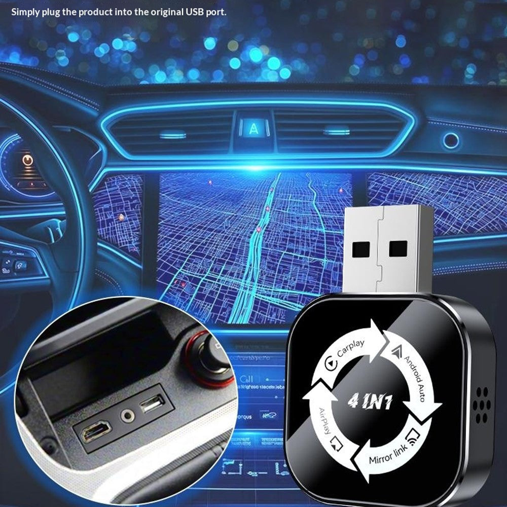 Q1AS 4-i-1 Trådløs CarPlay Android Auto AirPlay MirrorLink Adapter Bluetooth-kompatibel / WiFi USB-dongle