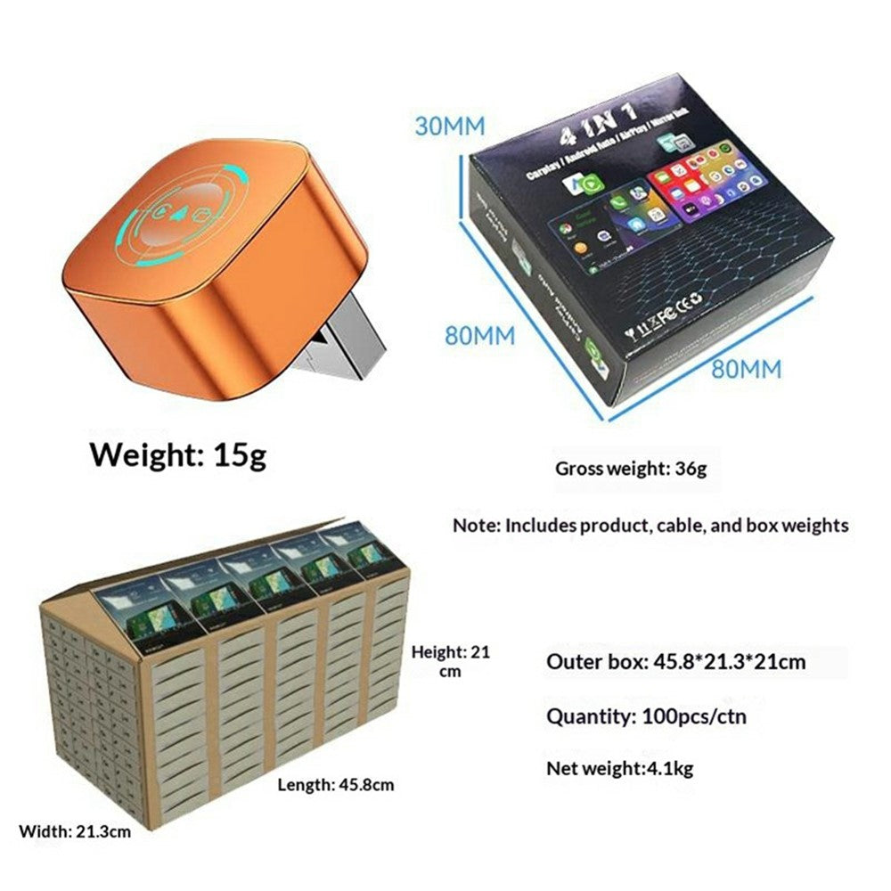 Q1AF Wireless Carplay Adapter Smart AI Box Airplay Mirror Link Android Auto Carplay 4 in1 Wired to Wireless USB Dongle