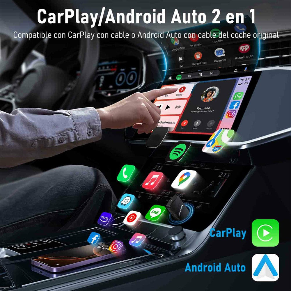 LEMORELE P90 Trådløs CarPlay-adapter Plug and Play 2-i-1 Android Auto-konverter med USB-C-adapter