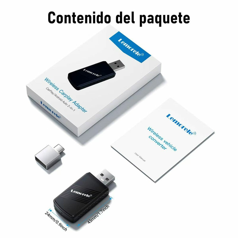 LEMORELE P90 Trådløs CarPlay-adapter Plug and Play 2-i-1 Android Auto-konverter med USB-C-adapter