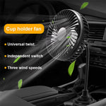Car Cup Holder Mount USB Powered Fan 3-Speed Adjustable Silent Cooling Fan for Truck SUV