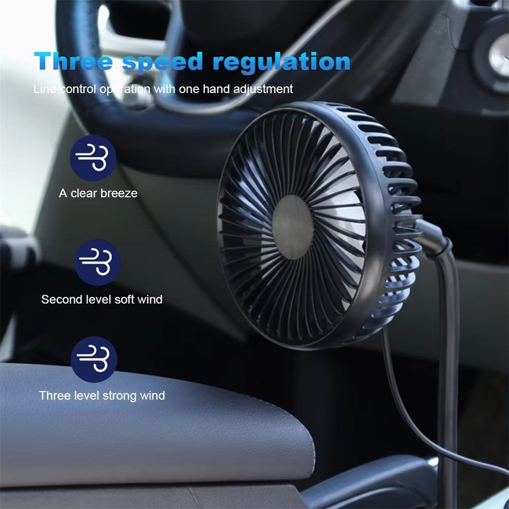 Car Cup Holder Mount USB Powered Fan 3-Speed Adjustable Silent Cooling Fan for Truck SUV
