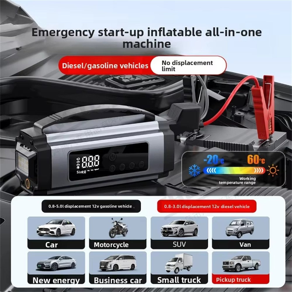 6613 Multi-function Car Jump Starter 22mm Cylinder Air Compressor 6000mAh Power Bank Emergency Kit with LED Light