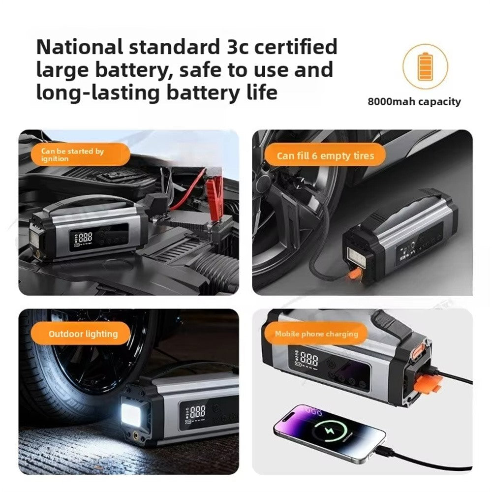 6613 Multi-function Car Jump Starter 22mm Cylinder Air Compressor 6000mAh Power Bank Emergency Kit with LED Light