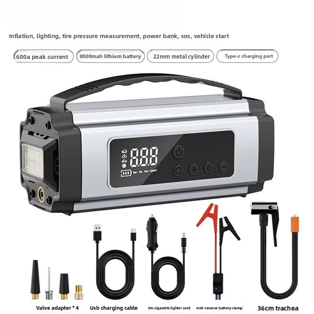 6613 Multi-function Car Jump Starter 22mm Cylinder Air Compressor 6000mAh Power Bank Emergency Kit with LED Light