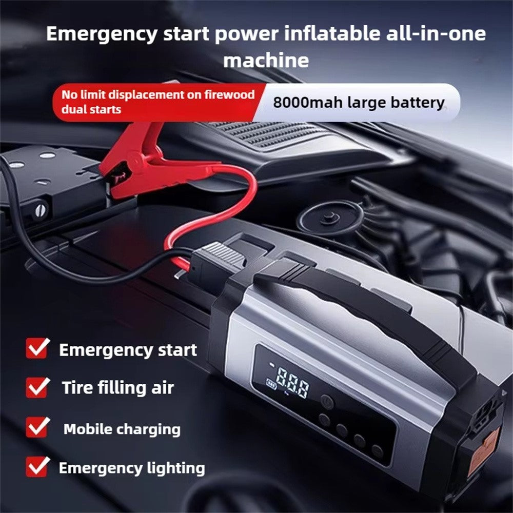 6613 Multi-function Car Jump Starter 22mm Cylinder Air Compressor 6000mAh Power Bank Emergency Kit with LED Light