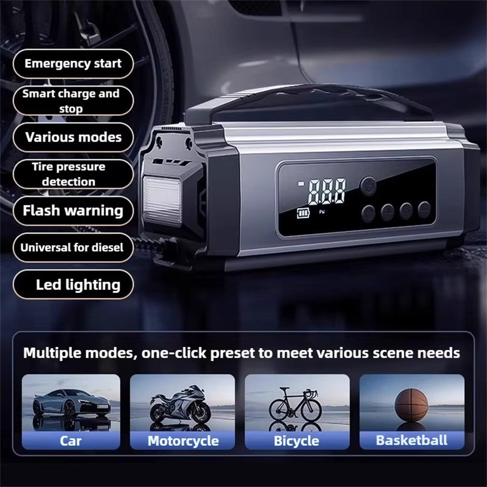 6613 Multi-function Car Jump Starter 22mm Cylinder Air Compressor 6000mAh Power Bank Emergency Kit with LED Light