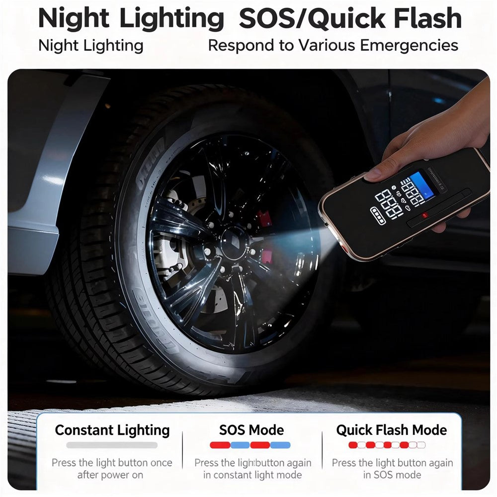 6625 Car Jump Starter 22 Cylinder Tire Inflator 6000mAh Emergency Power Bank with LED Light