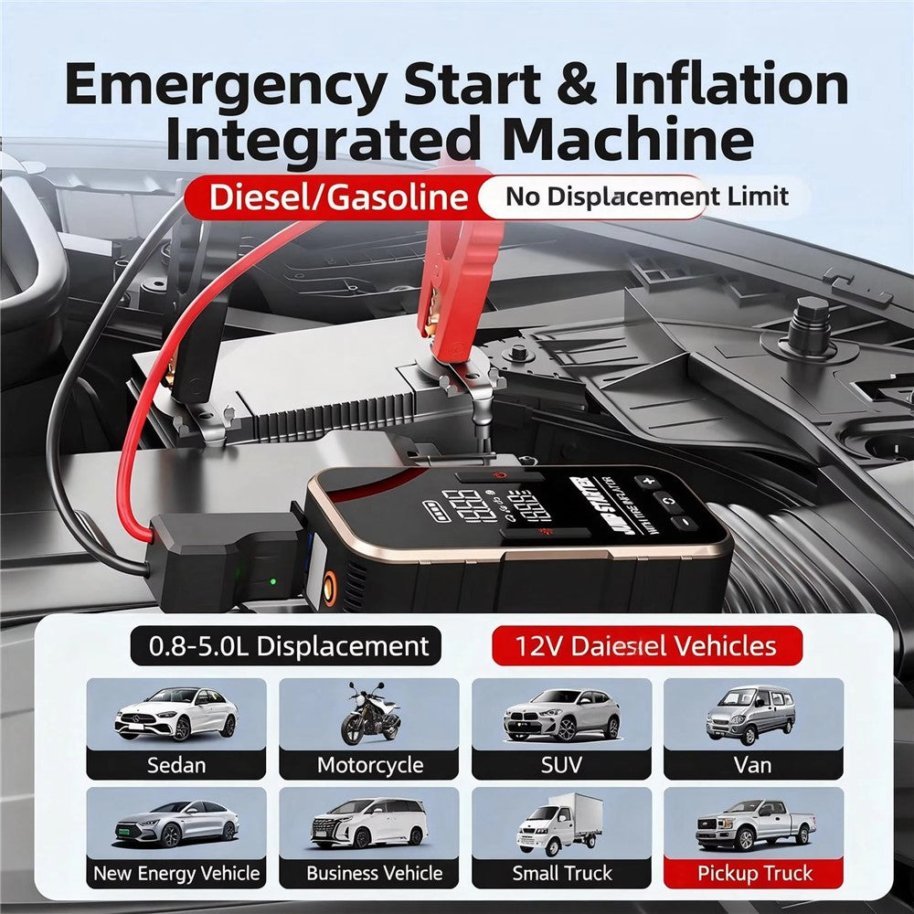 6625 Car Jump Starter 22 Cylinder Tire Inflator 6000mAh Emergency Power Bank with LED Light