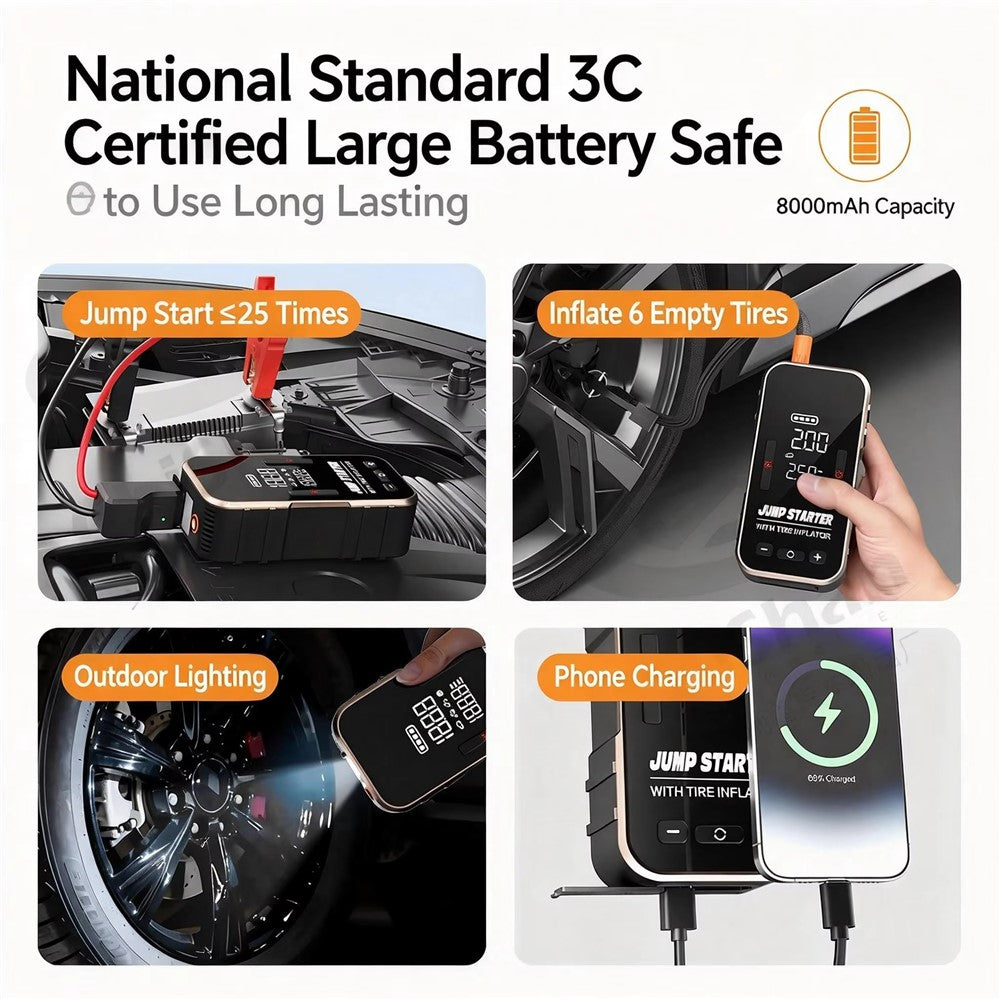 6625 Car Jump Starter 22 Cylinder Tire Inflator 6000mAh Emergency Power Bank with LED Light