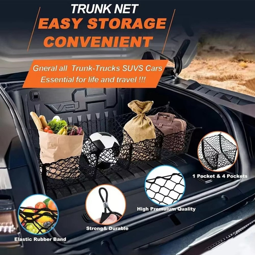 130x30cm Truck Cargo Net Organizer Mesh Storage Bag 4 Pockets Trunk Organizer for SUV Pickup Bed