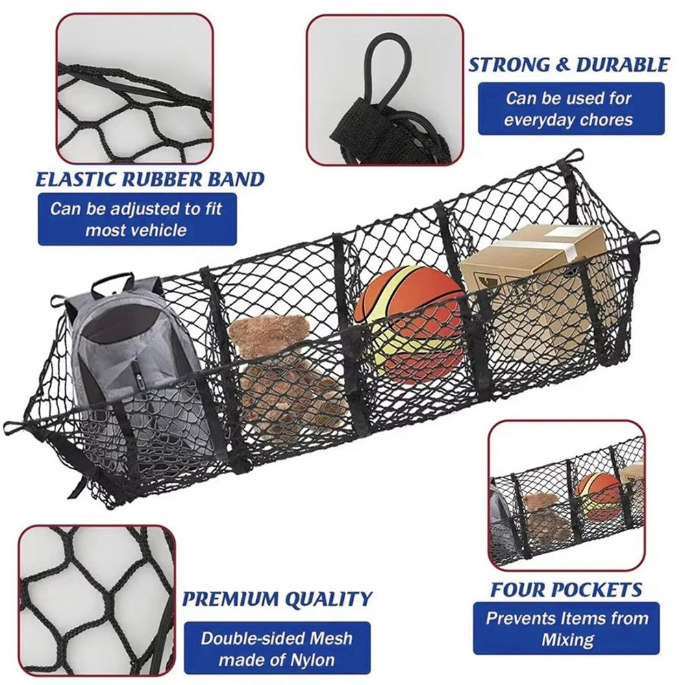 130x30cm Truck Cargo Net Organizer Mesh Storage Bag 4 Pockets Trunk Organizer for SUV Pickup Bed