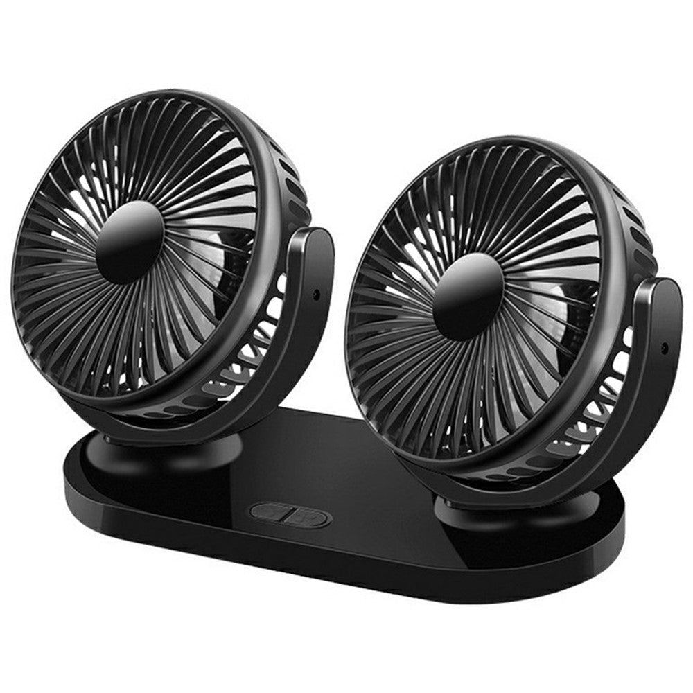 12V / 24V Car USB Fan 360 Degree Rotatable 3-Speed Adjustable Dual Head Desktop Silent Fan for Dashboard