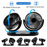 12V / 24V Car USB Fan 360 Degree Rotatable 3-Speed Adjustable Dual Head Desktop Silent Fan for Dashboard