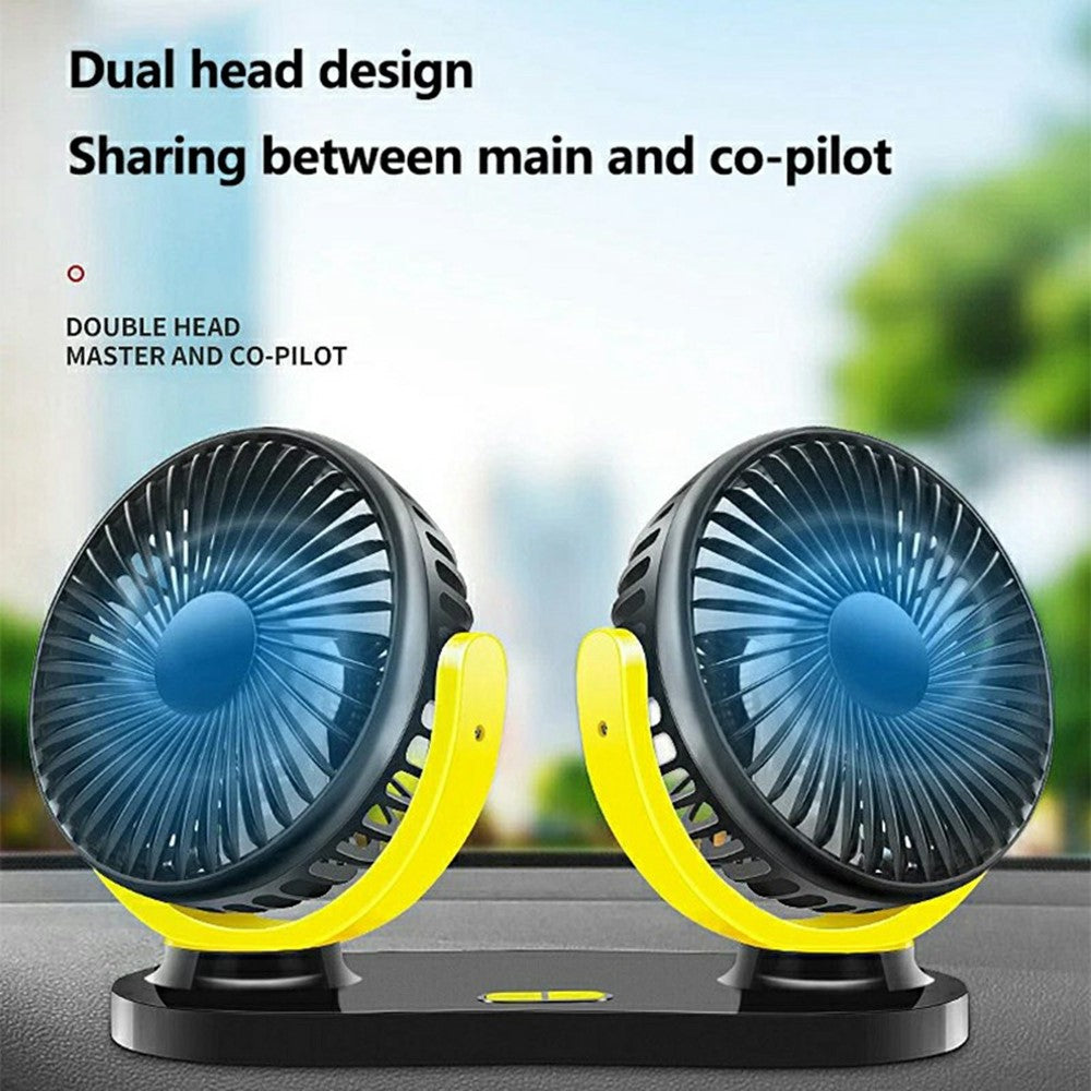 12V / 24V Car USB Fan 360 Degree Rotatable 3-Speed Adjustable Dual Head Desktop Silent Fan for Dashboard