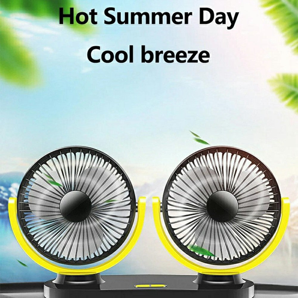 12V / 24V Car USB Fan 360 Degree Rotatable 3-Speed Adjustable Dual Head Desktop Silent Fan for Dashboard