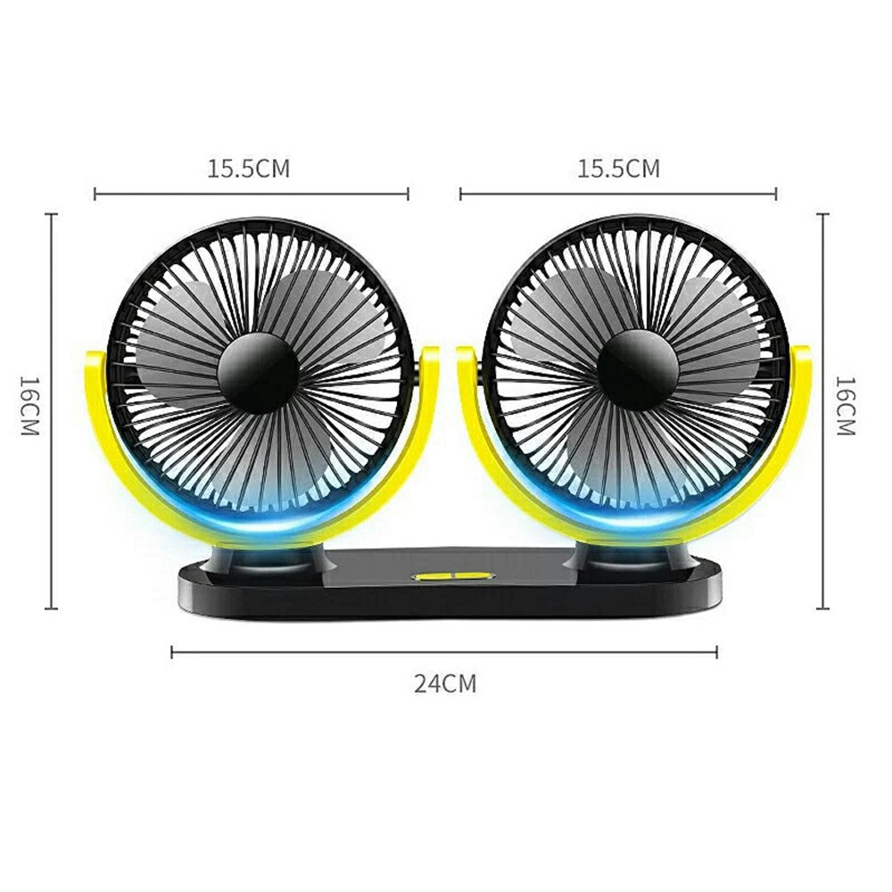 12V / 24V Car USB Fan 360 Degree Rotatable 3-Speed Adjustable Dual Head Desktop Silent Fan for Dashboard