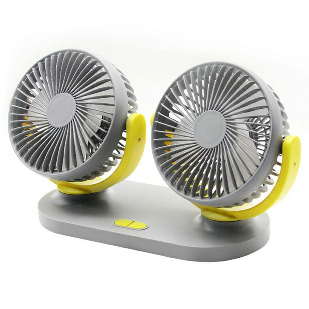 12V / 24V Car USB Fan 360 Degree Rotatable 3-Speed Adjustable Dual Head Desktop Silent Fan for Dashboard