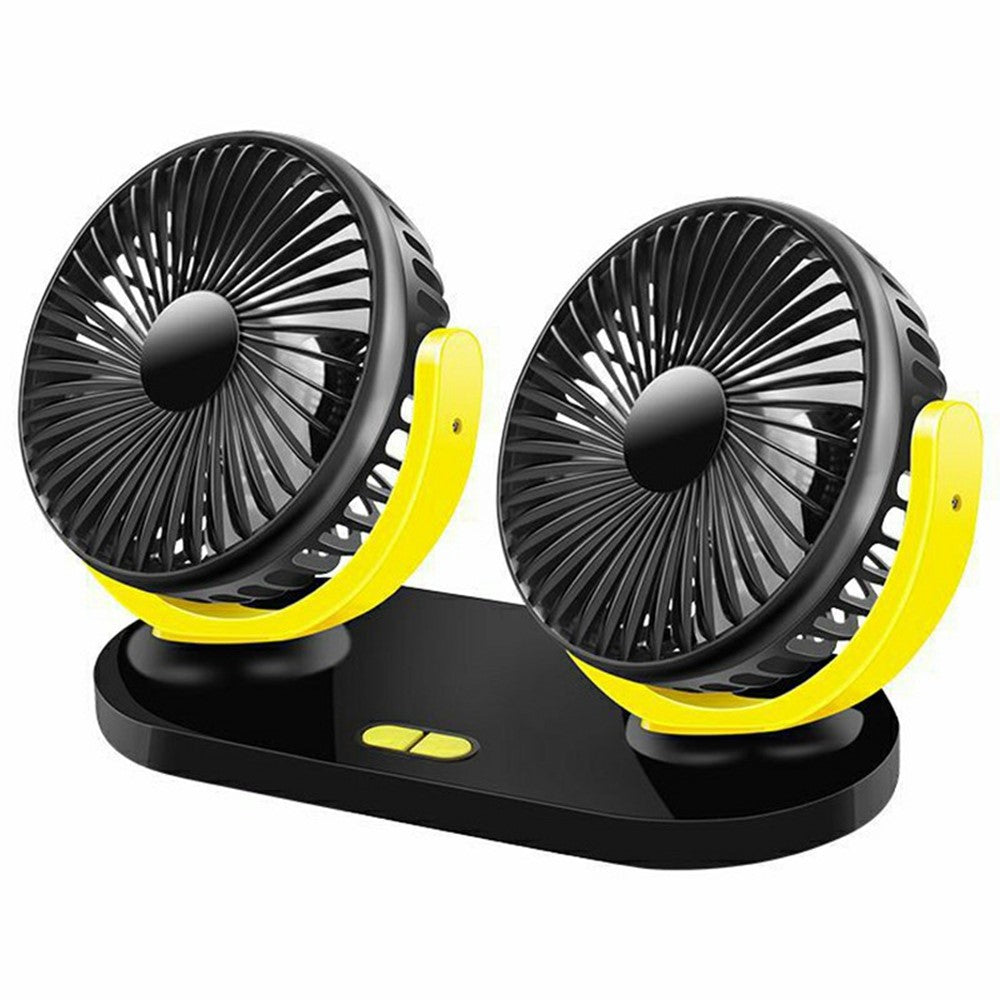 12V / 24V Car USB Fan 360 Degree Rotatable 3-Speed Adjustable Dual Head Desktop Silent Fan for Dashboard