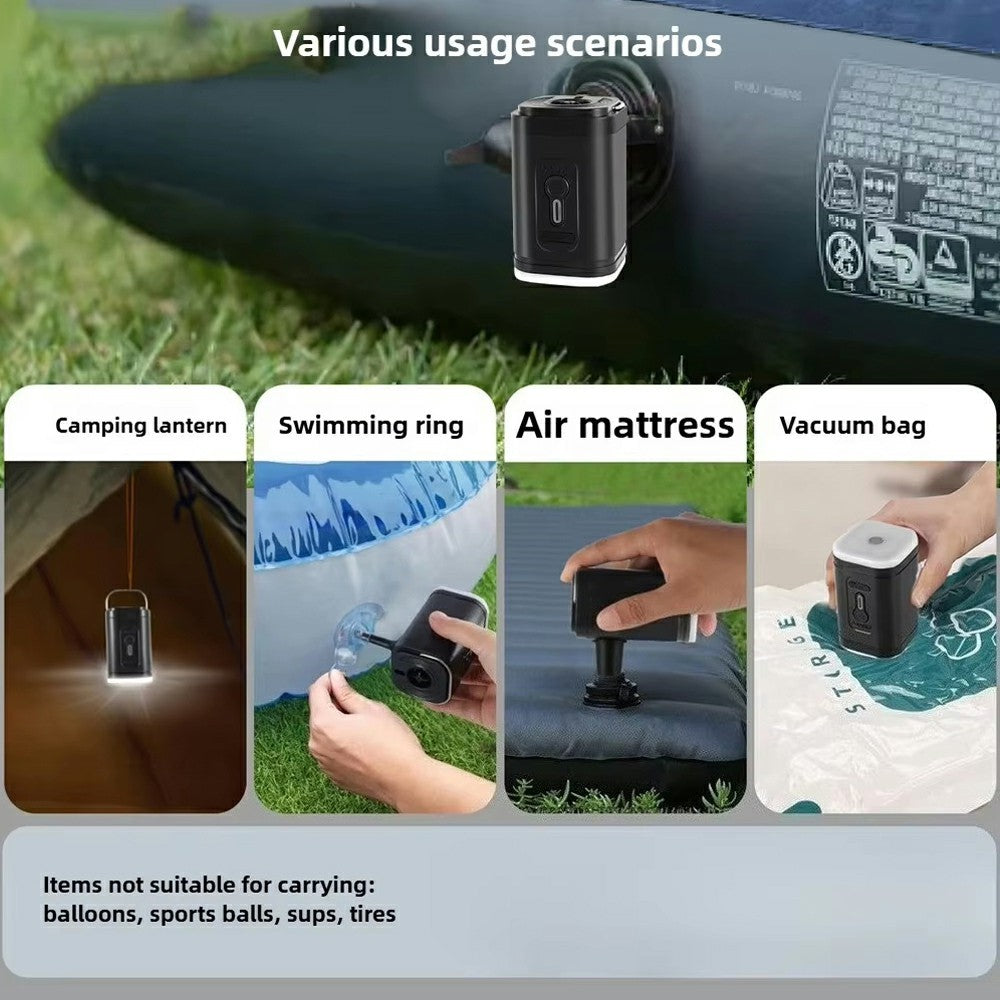 2400mAh Mini Electric Air Pump with 5 Air Nozzles Cordless Inflator with LED Light for Camping