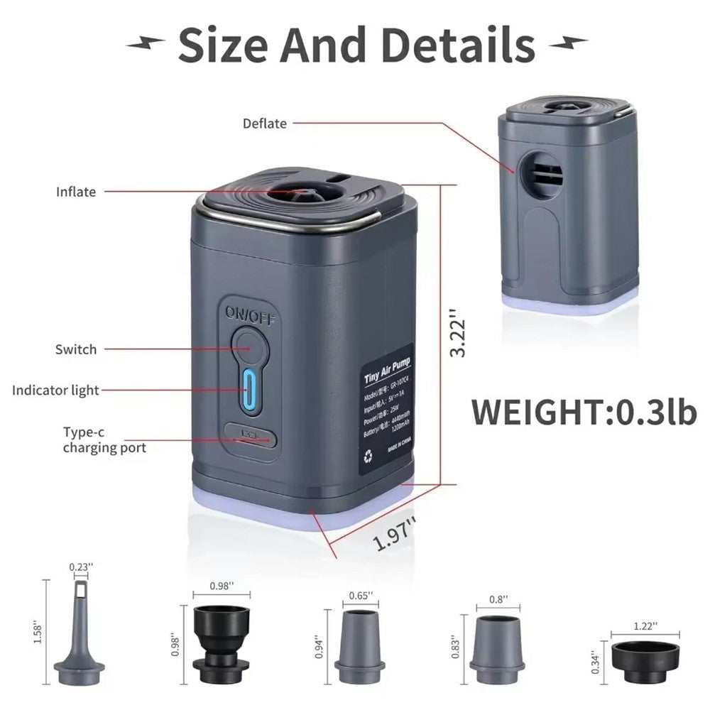 2400mAh Mini Electric Air Pump with 5 Air Nozzles Cordless Inflator with LED Light for Camping