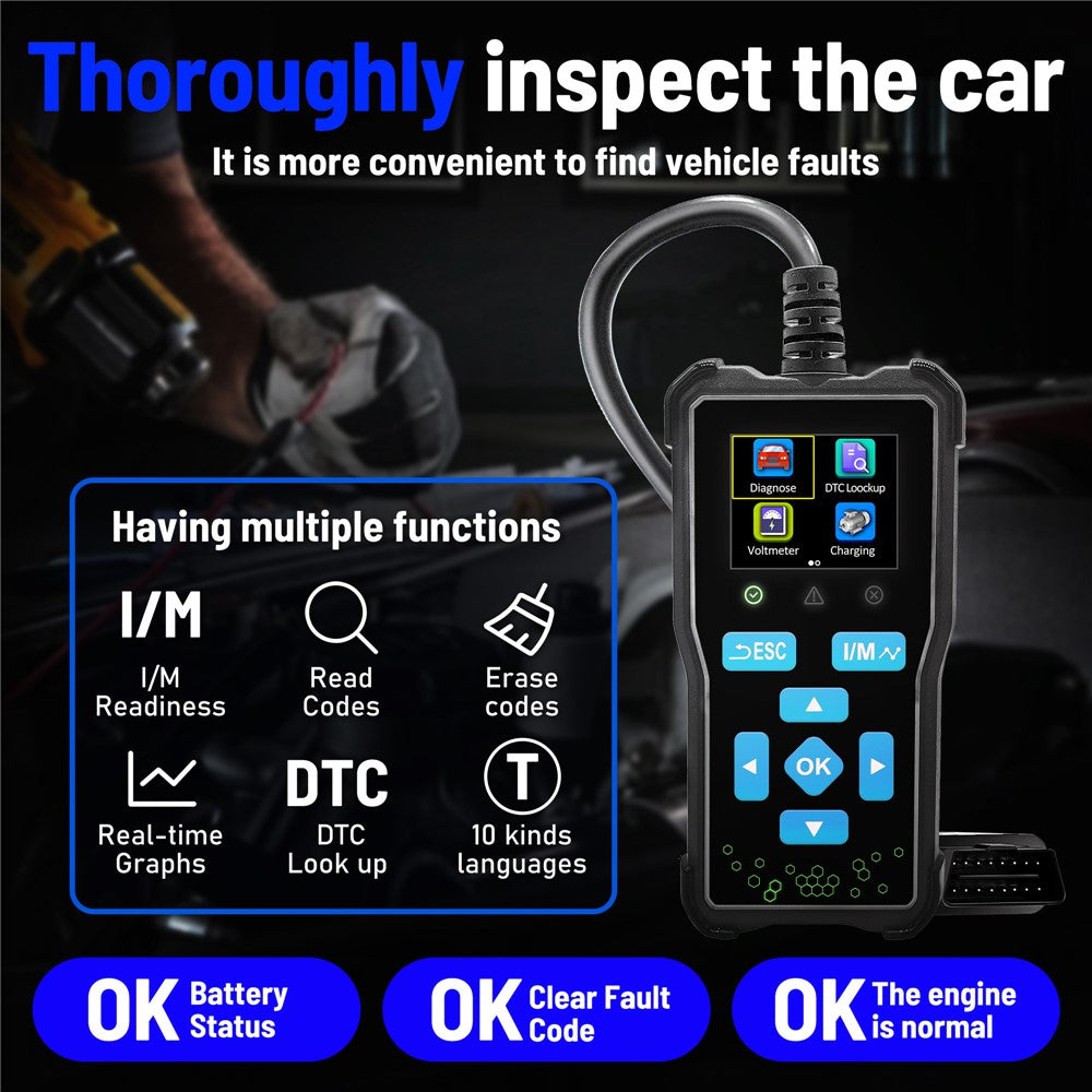 AT100 1.8 Inch TFT Screen OBD2 Scanner Car Diagnostic Tool Engine Code Reader for Auto Repair