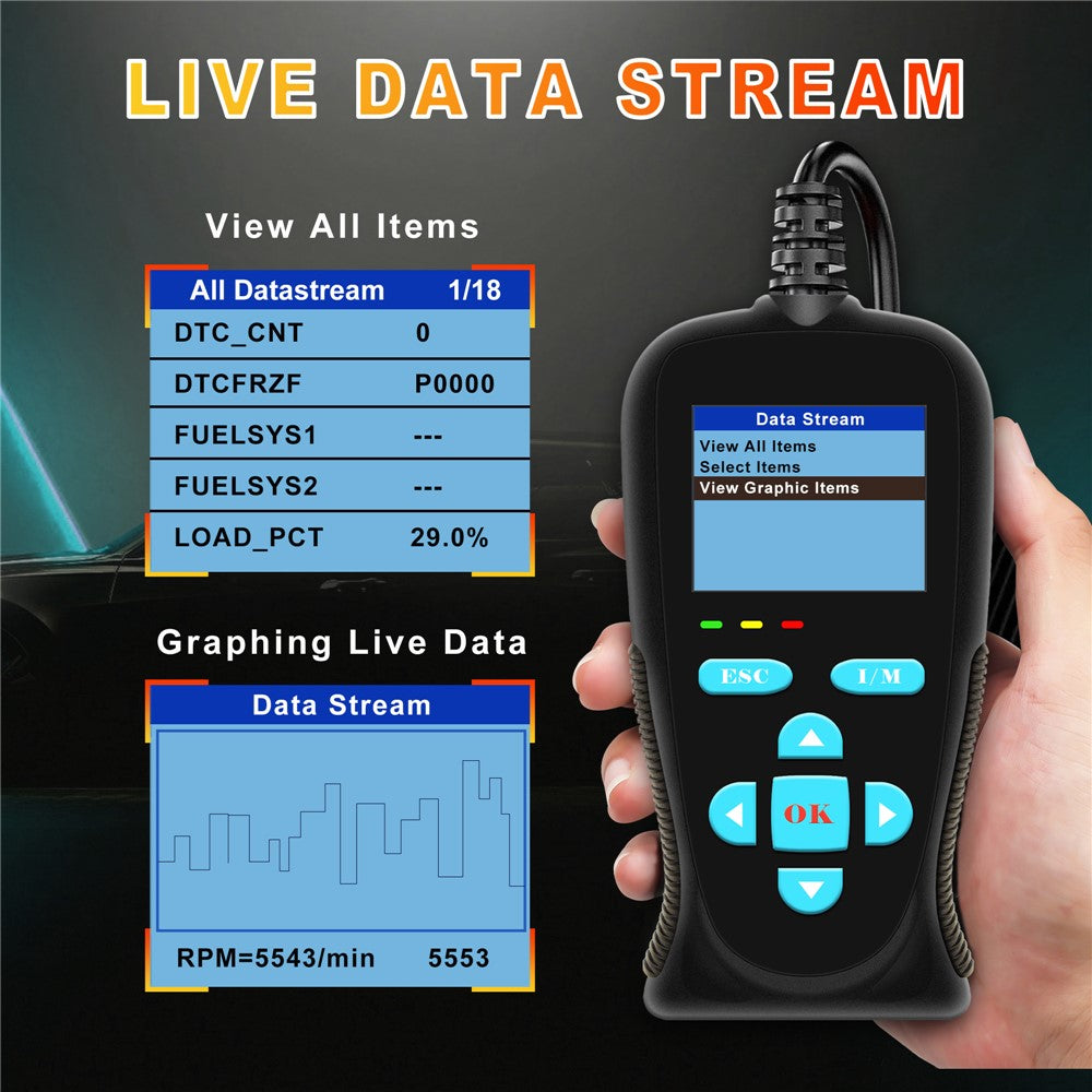 AT200 OBD2 Diagnostic Scanner Tool Built-in Voltmeter 30000+ DTC Codes for Car Fault Detection