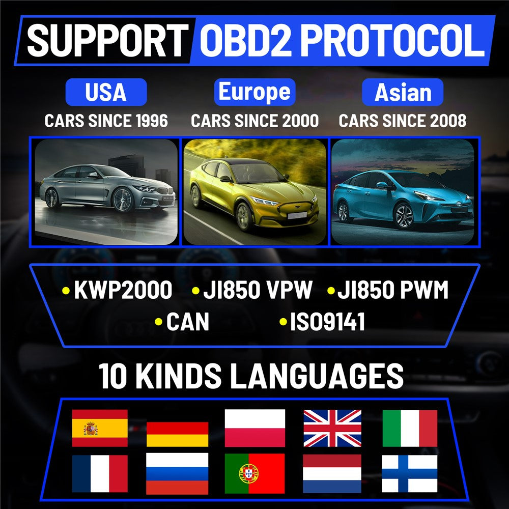 AT300 OBD2 Scanner 1.8 Inch TFT Screen Car Diagnostic Tool Battery Test Code Reader for Engine Check