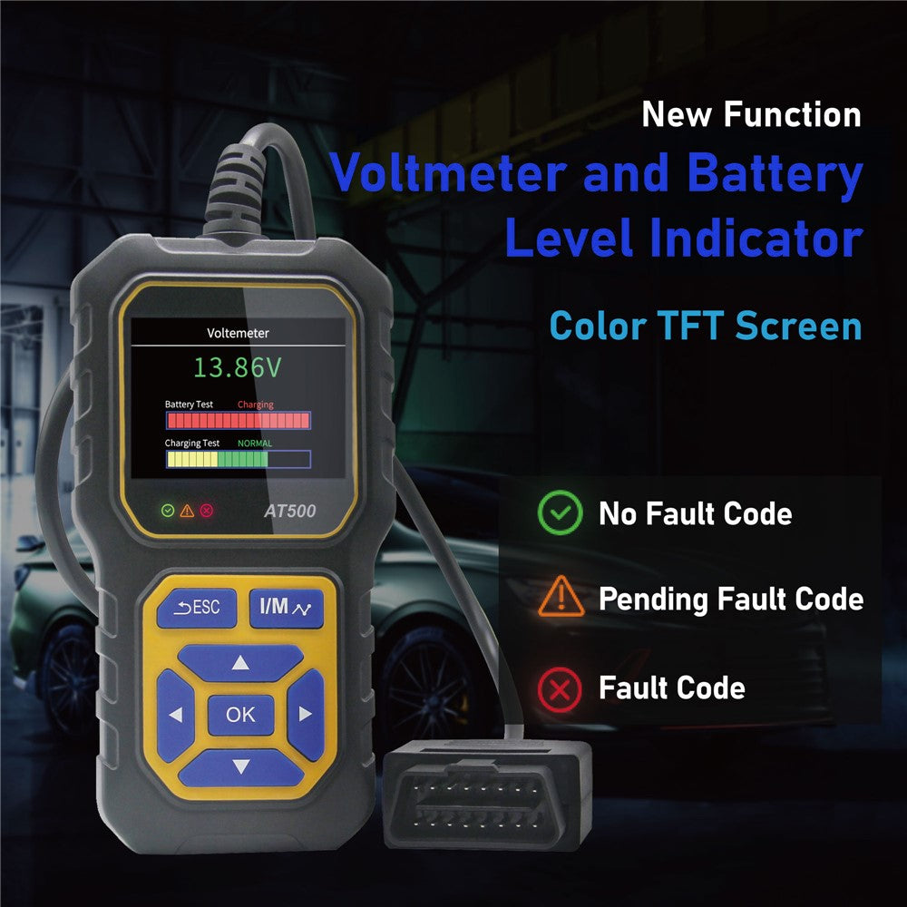 AT500 OBD2-skanner 2,4-tums färg-TFT-skärm bildiagnostikverktyg batteritest för bilar
