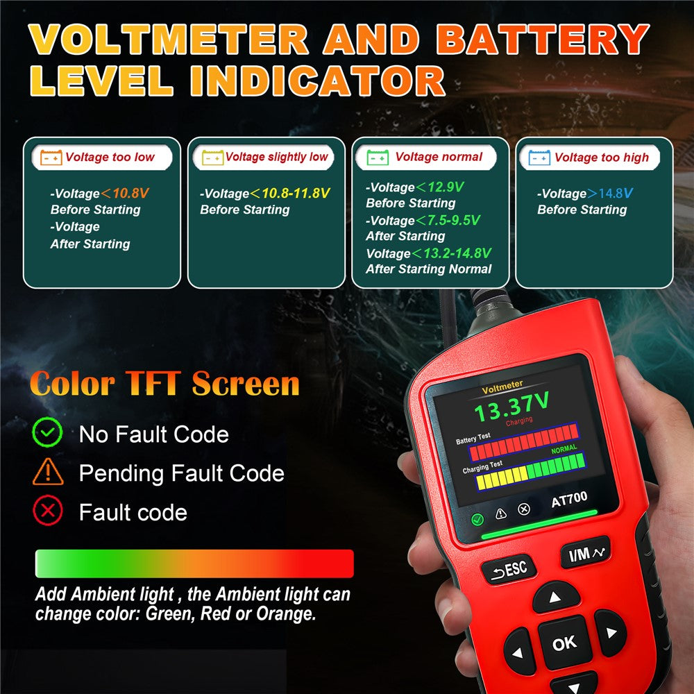 AT700 OBD2 Scanner 2.4-inch TFT Screen Battery Test Car Diagnostic Tool Supports Cloud Print
