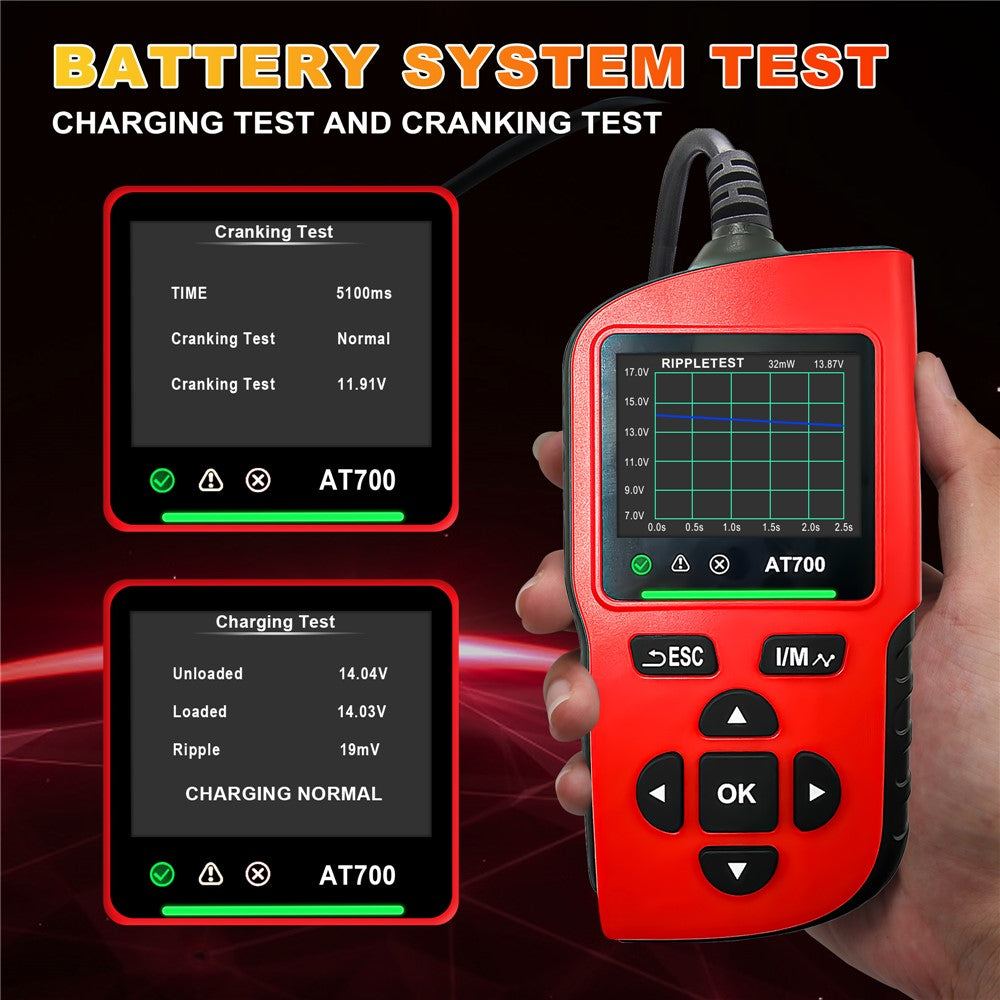 AT700 OBD2 Scanner 2.4-inch TFT Screen Battery Test Car Diagnostic Tool Supports Cloud Print