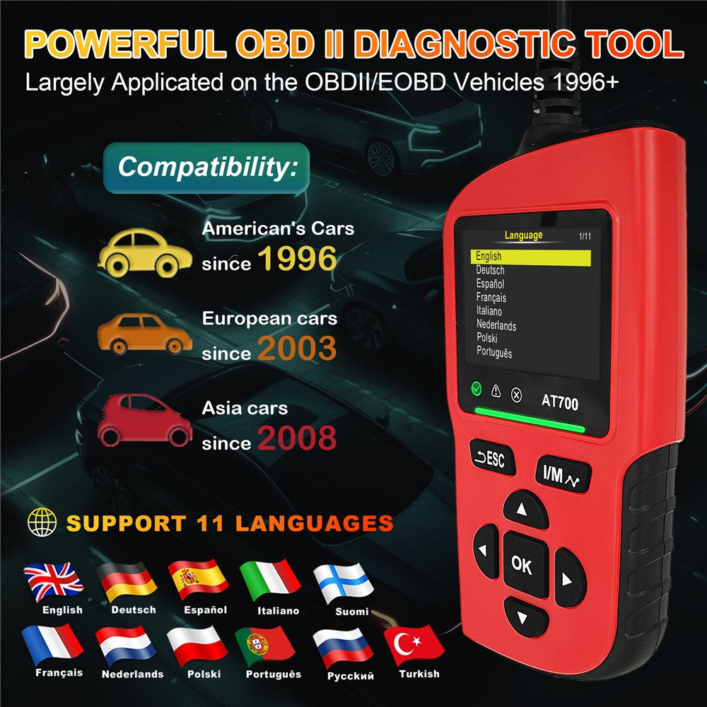 AT700 OBD2 Scanner 2.4-inch TFT Screen Battery Test Car Diagnostic Tool Supports Cloud Print