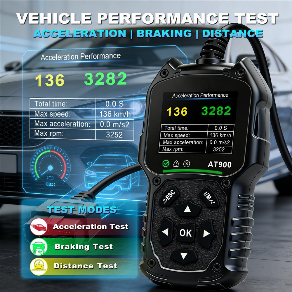 AT900 OBD2 Car Diagnostic Scanner Tool Support Cloud Print 2.4 Inch TFT Screen Battery Tester for Engine Check