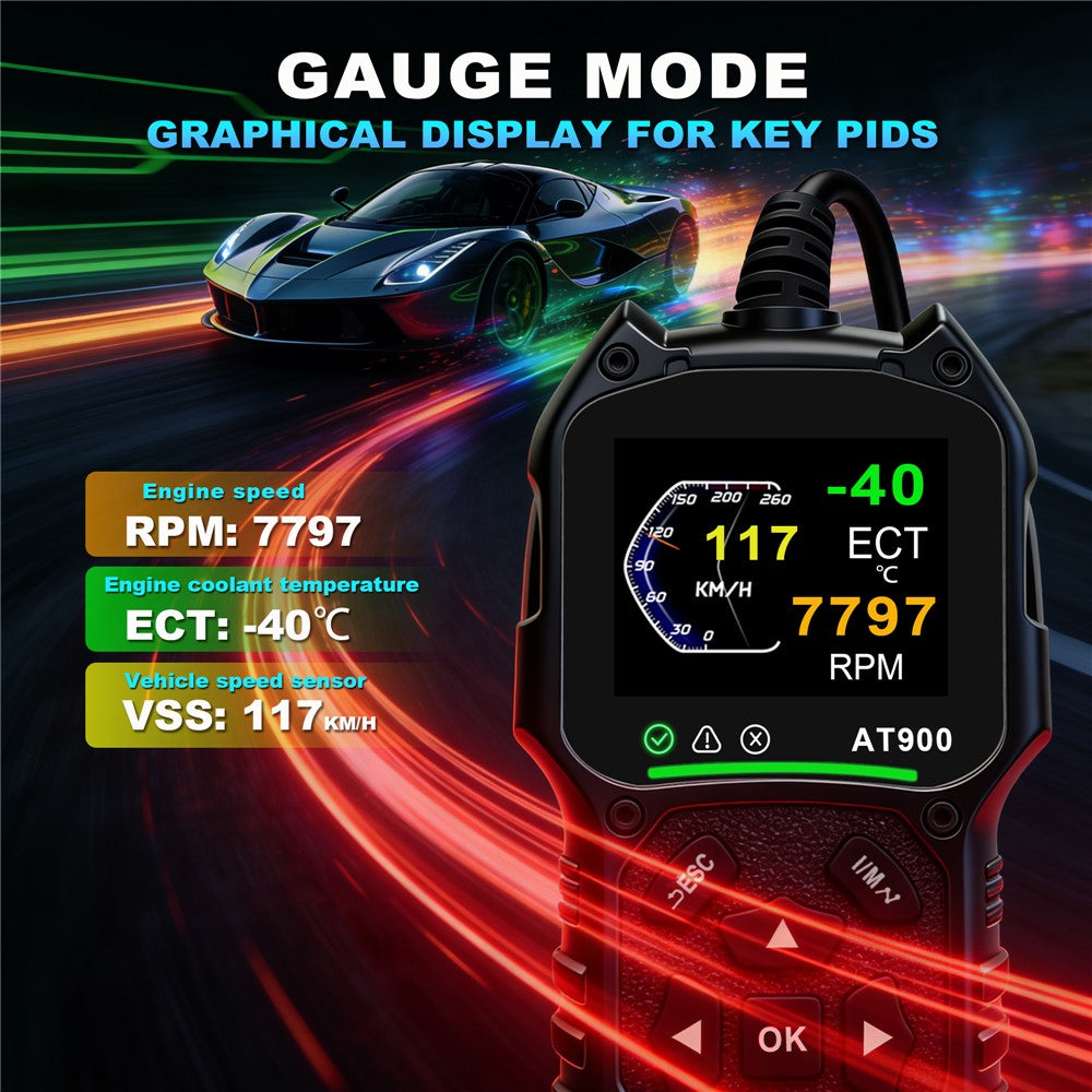 AT900 OBD2 Car Diagnostic Scanner Tool Support Cloud Print 2.4 Inch TFT Screen Battery Tester for Engine Check