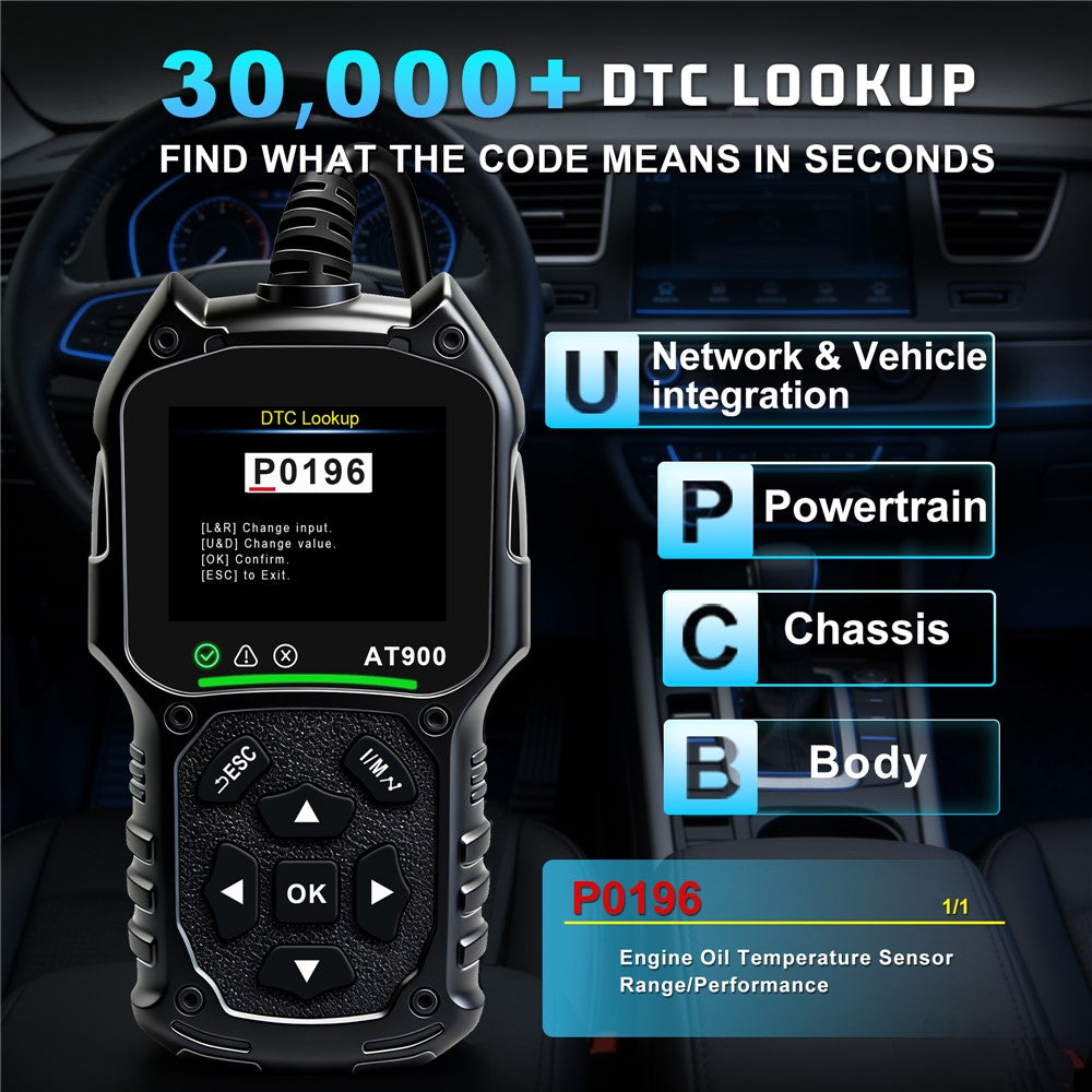 AT900 OBD2 Car Diagnostic Scanner Tool Support Cloud Print 2.4 Inch TFT Screen Battery Tester for Engine Check